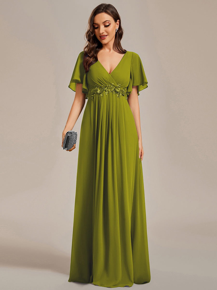 Funkelndes Abendkleid in A-Linie mit Empire-Taille und langen ?rmeln #farbe_Zitrone