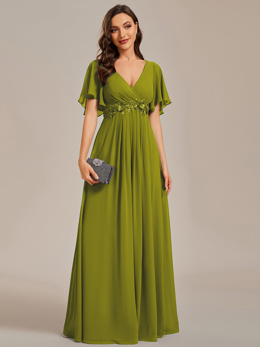 Funkelndes Abendkleid in A-Linie mit Empire-Taille und langen ?rmeln #farbe_Zitrone