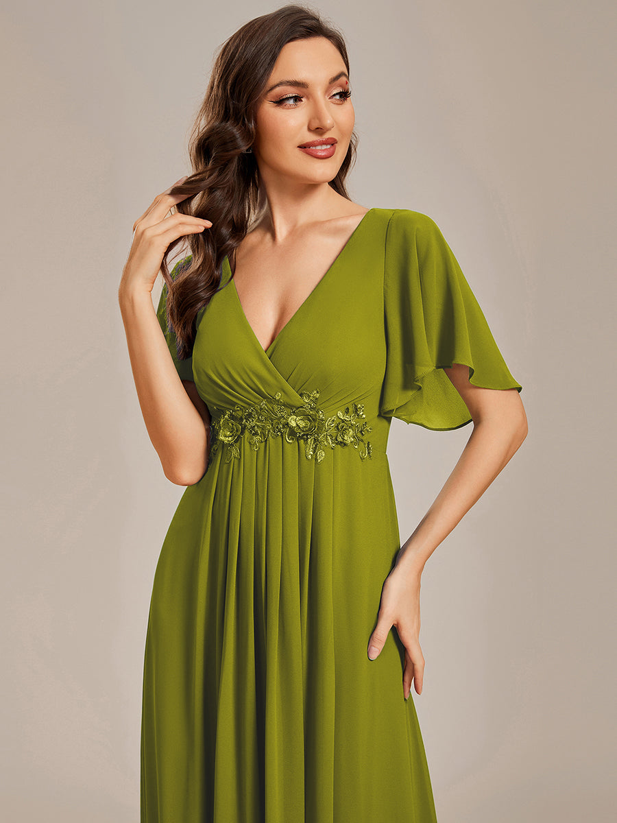 Funkelndes Abendkleid in A-Linie mit Empire-Taille und langen ?rmeln #farbe_Zitrone