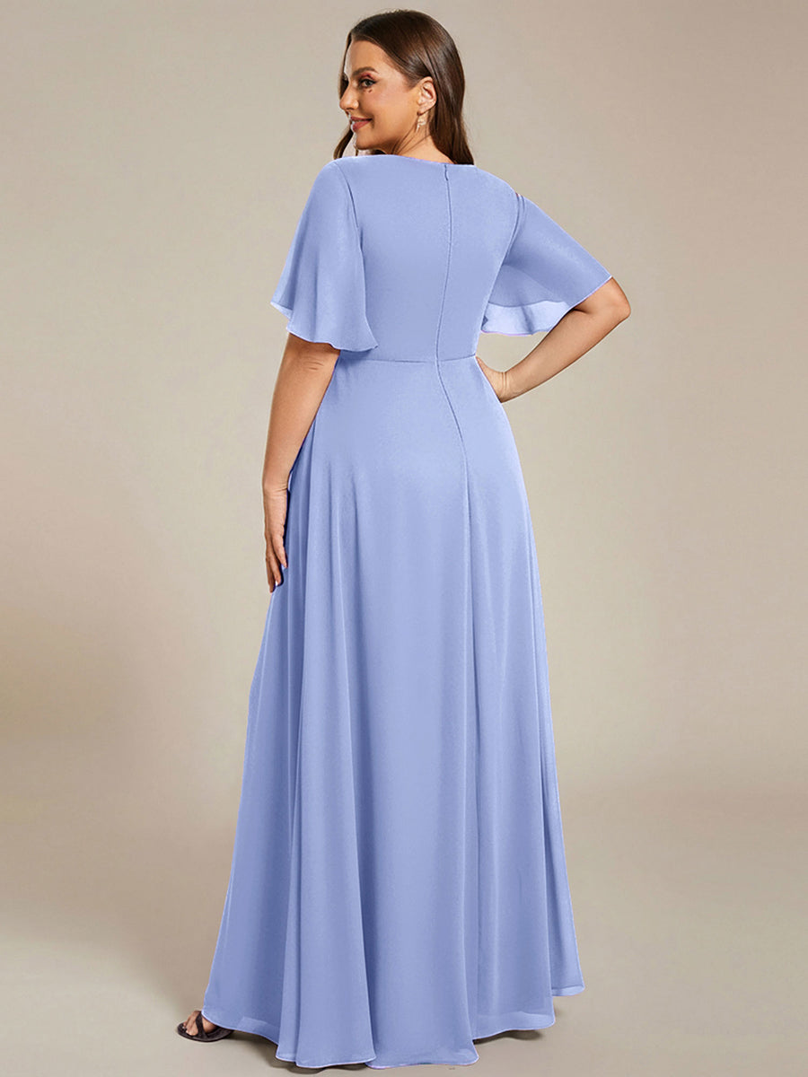 Funkelndes Abendkleid in A-Linie mit Empire-Taille und langen ?rmeln #farbe_Kornblumenblau