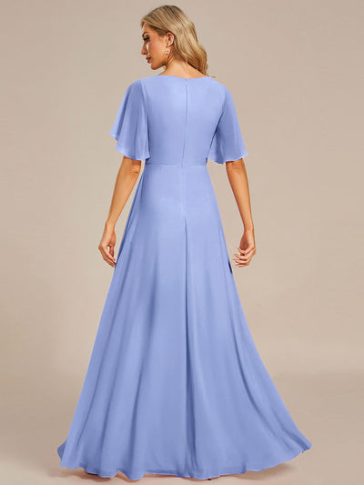 Funkelndes Abendkleid in A-Linie mit Empire-Taille und langen ?rmeln #farbe_Kornblumenblau