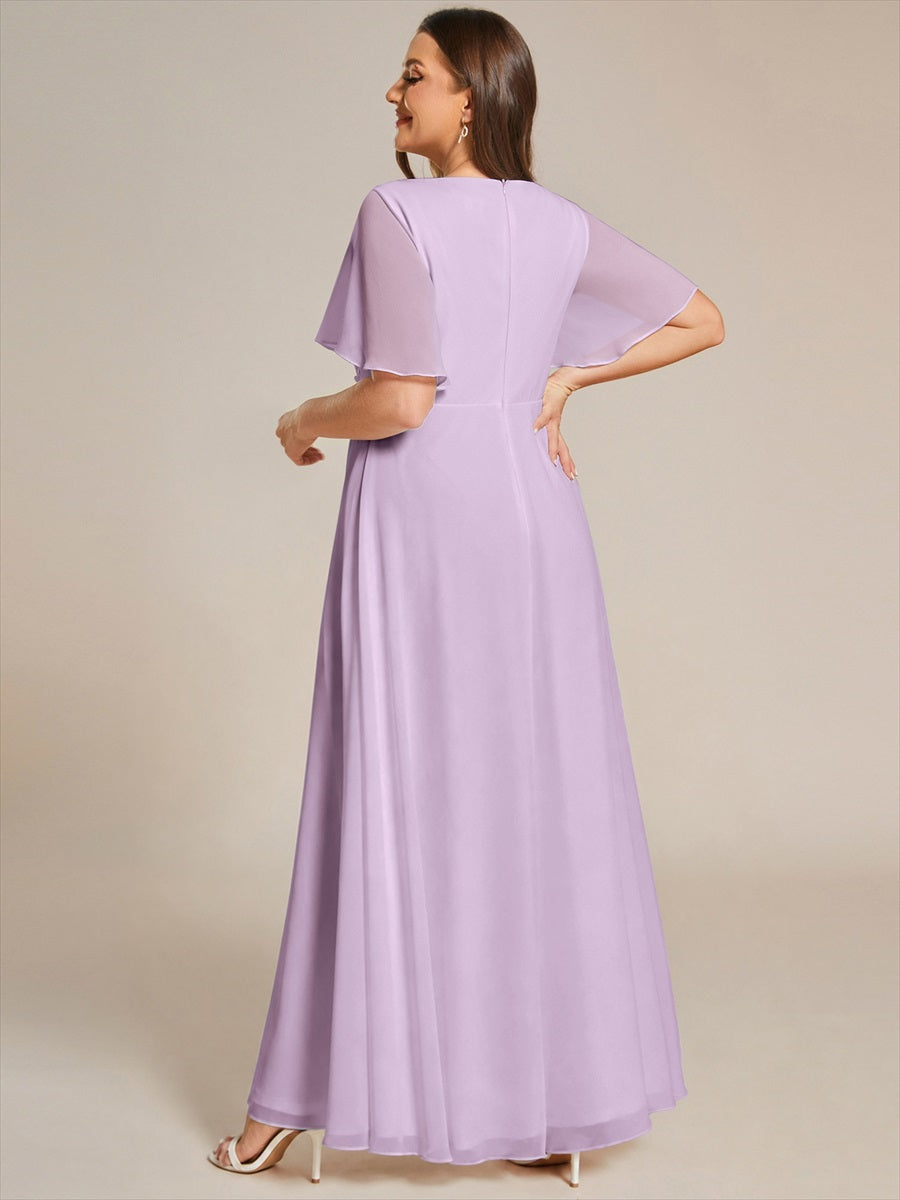 Funkelndes Abendkleid in A-Linie mit Empire-Taille und langen ?rmeln #Farbe_Mattflieder