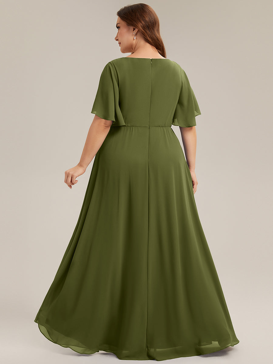 Funkelndes Abendkleid in A-Linie mit Empire-Taille und langen ?rmeln #farbe_Olivgrün
