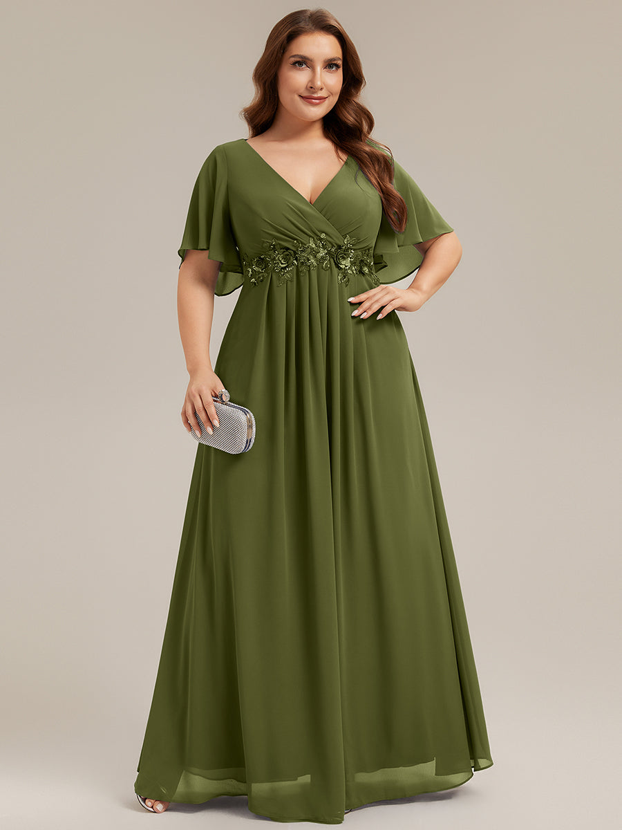 Funkelndes Abendkleid in A-Linie mit Empire-Taille und langen ?rmeln #farbe_Olivgrün
