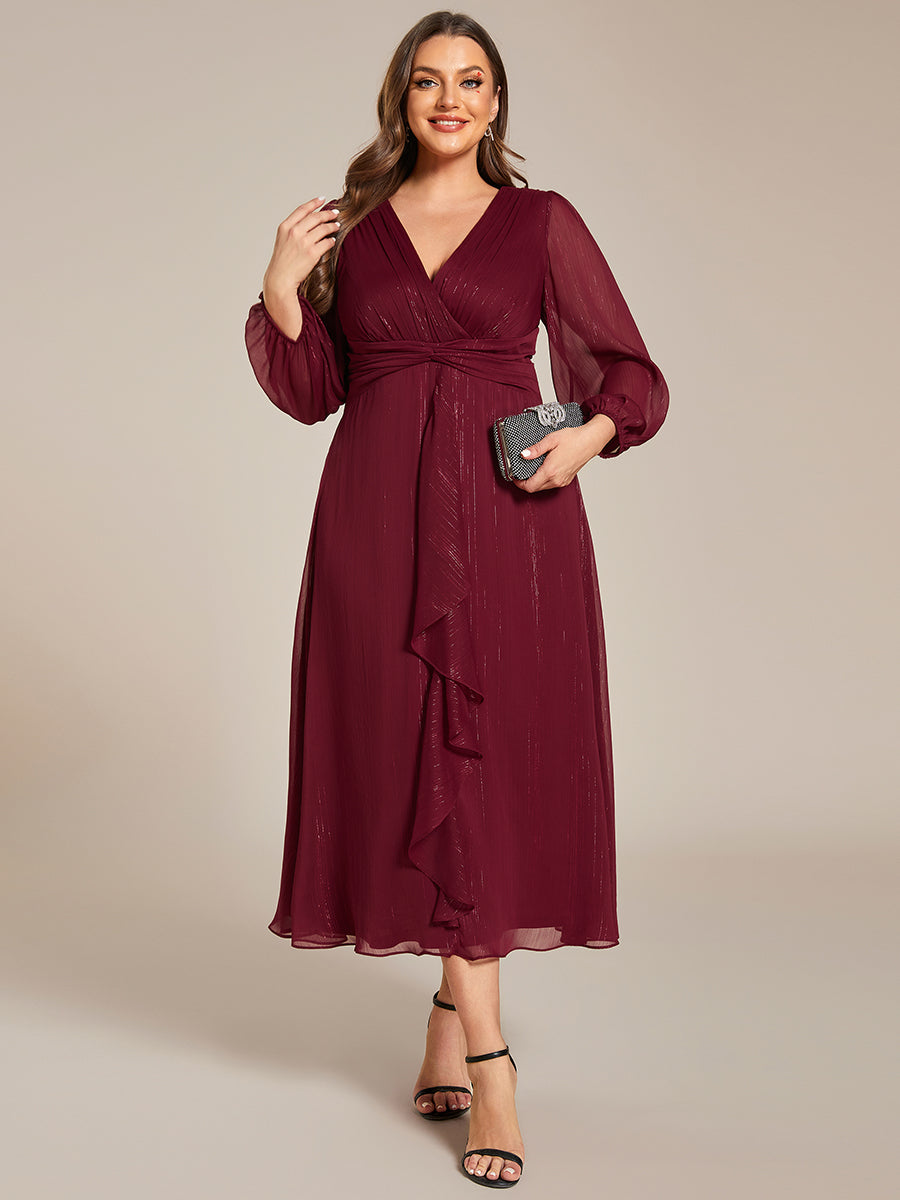 Robe d'invit¡§| de mariage trap¡§¡§ze en mousseline fluide ¡§¡è encolure ronde et longueur au genou #farbe_Burgunderrot
