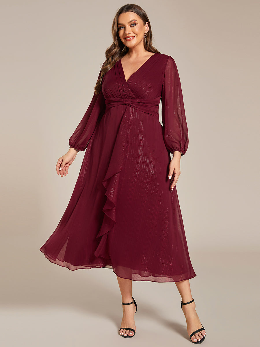 Robe d'invit¡§| de mariage trap¡§¡§ze en mousseline fluide ¡§¡è encolure ronde et longueur au genou #farbe_Burgunderrot
