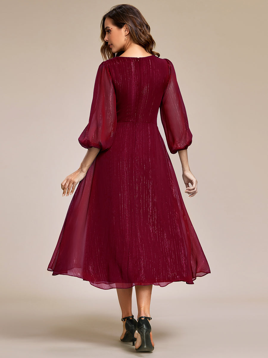 Robe d'invit¡§| de mariage trap¡§¡§ze en mousseline fluide ¡§¡è encolure ronde et longueur au genou #farbe_Burgunderrot