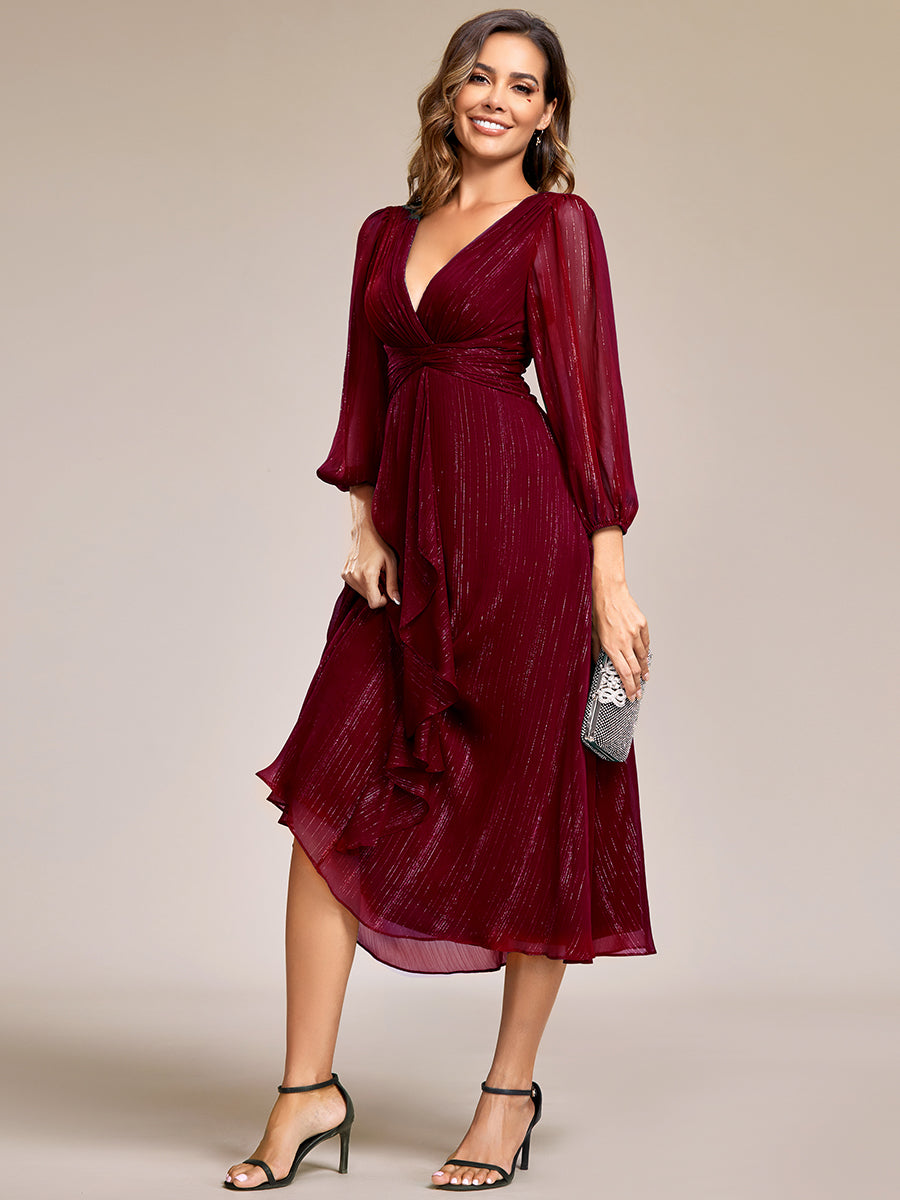 Robe d'invit¡§| de mariage trap¡§¡§ze en mousseline fluide ¡§¡è encolure ronde et longueur au genou #farbe_Burgunderrot