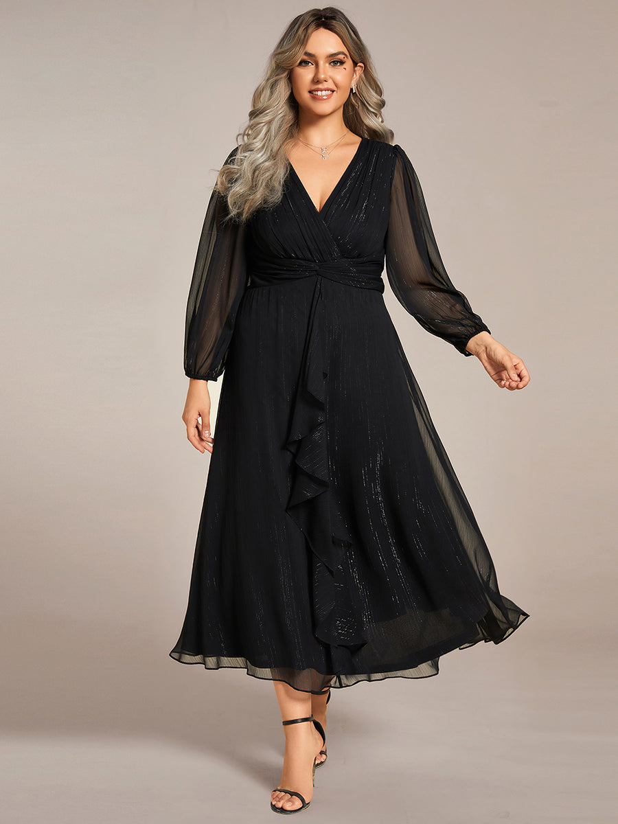 Robe d'invit¡§| de mariage trap¡§¡§ze en mousseline fluide ¡§¡è encolure ronde et longueur au genou #farbe_Schwarz