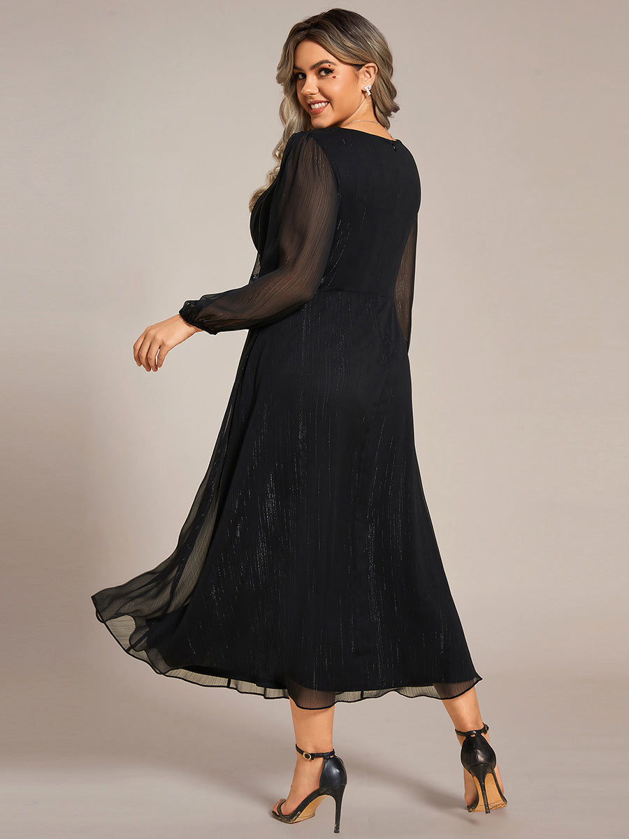 Robe d'invit¡§| de mariage trap¡§¡§ze en mousseline fluide ¡§¡è encolure ronde et longueur au genou #farbe_Schwarz