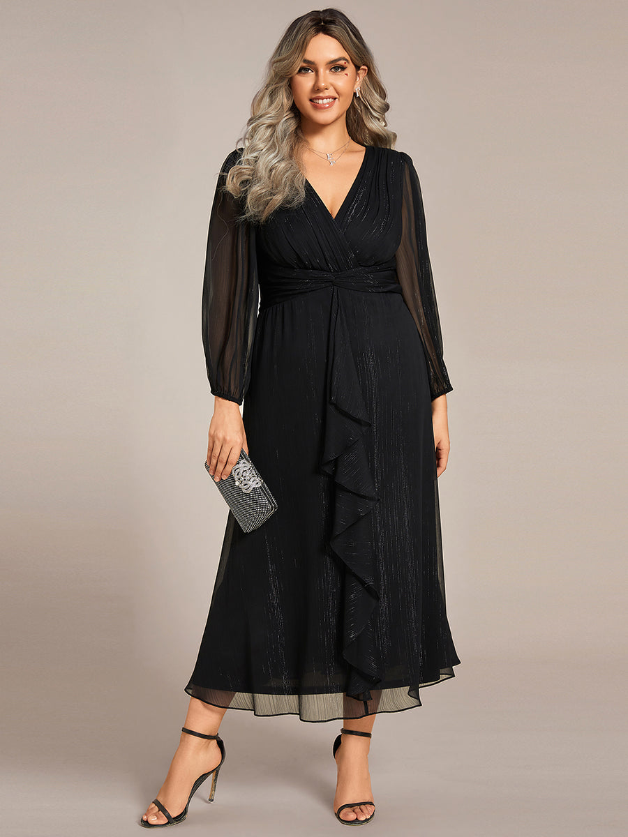 Robe d'invit¡§| de mariage trap¡§¡§ze en mousseline fluide ¡§¡è encolure ronde et longueur au genou #farbe_Schwarz