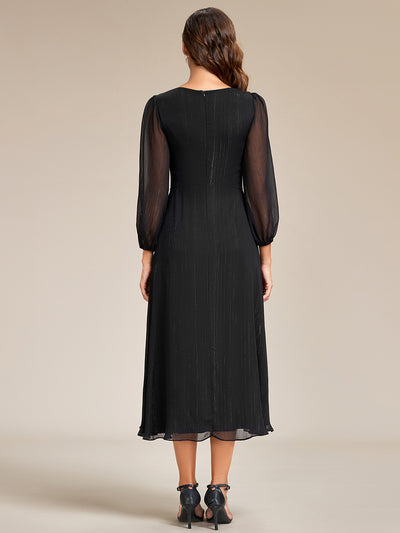 Robe d'invit¡§| de mariage trap¡§¡§ze en mousseline fluide ¡§¡è encolure ronde et longueur au genou #farbe_Schwarz