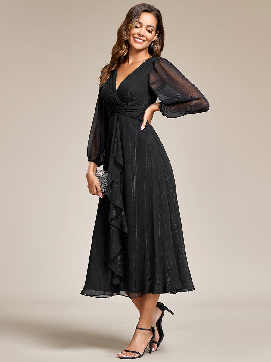 Robe d'invit¡§| de mariage trap¡§¡§ze en mousseline fluide ¡§¡è encolure ronde et longueur au genou #farbe_Schwarz