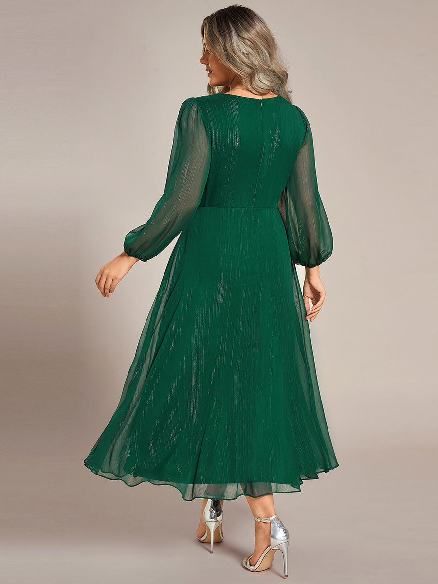 Robe d'invit¡§| de mariage trap¡§¡§ze en mousseline fluide ¡§¡è encolure ronde et longueur au genou #farbe_Dunkelgrün