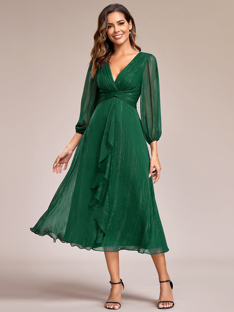 Robe d'invit¡§| de mariage trap¡§¡§ze en mousseline fluide ¡§¡è encolure ronde et longueur au genou #farbe_Dunkelgrün