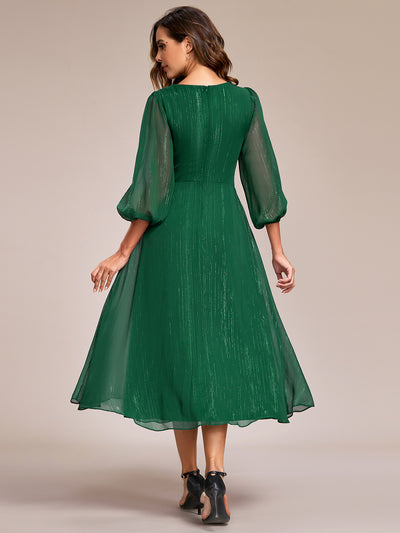 Robe d'invit¡§| de mariage trap¡§¡§ze en mousseline fluide ¡§¡è encolure ronde et longueur au genou #farbe_Dunkelgrün
