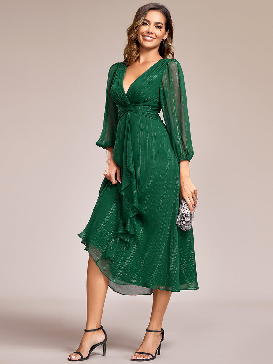 Robe d'invit¡§| de mariage trap¡§¡§ze en mousseline fluide ¡§¡è encolure ronde et longueur au genou #farbe_Dunkelgrün