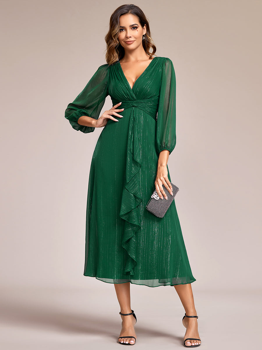 Robe d'invit¡§| de mariage trap¡§¡§ze en mousseline fluide ¡§¡è encolure ronde et longueur au genou #farbe_Dunkelgrün
