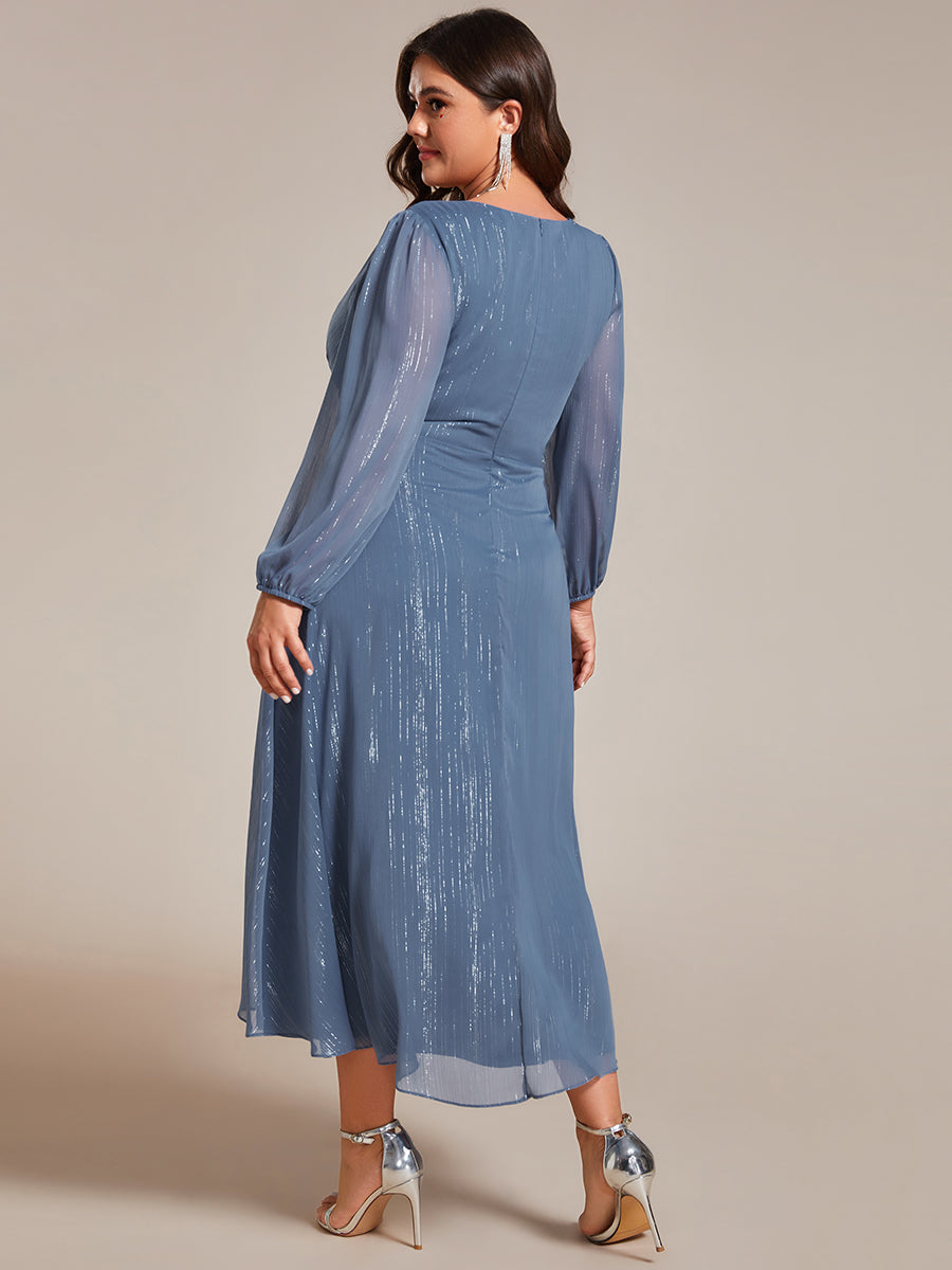 Robe d'invit¡§| de mariage trap¡§¡§ze en mousseline fluide ¡§¡è encolure ronde et longueur au genou #farbe_Taubenblau