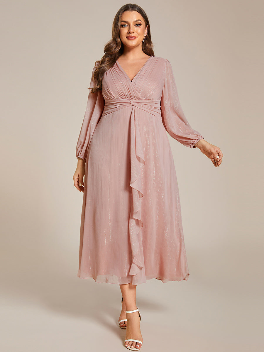 Robe d'invit¡§| de mariage trap¡§¡§ze en mousseline fluide ¡§¡è encolure ronde et longueur au genou #farbe_Altrosa