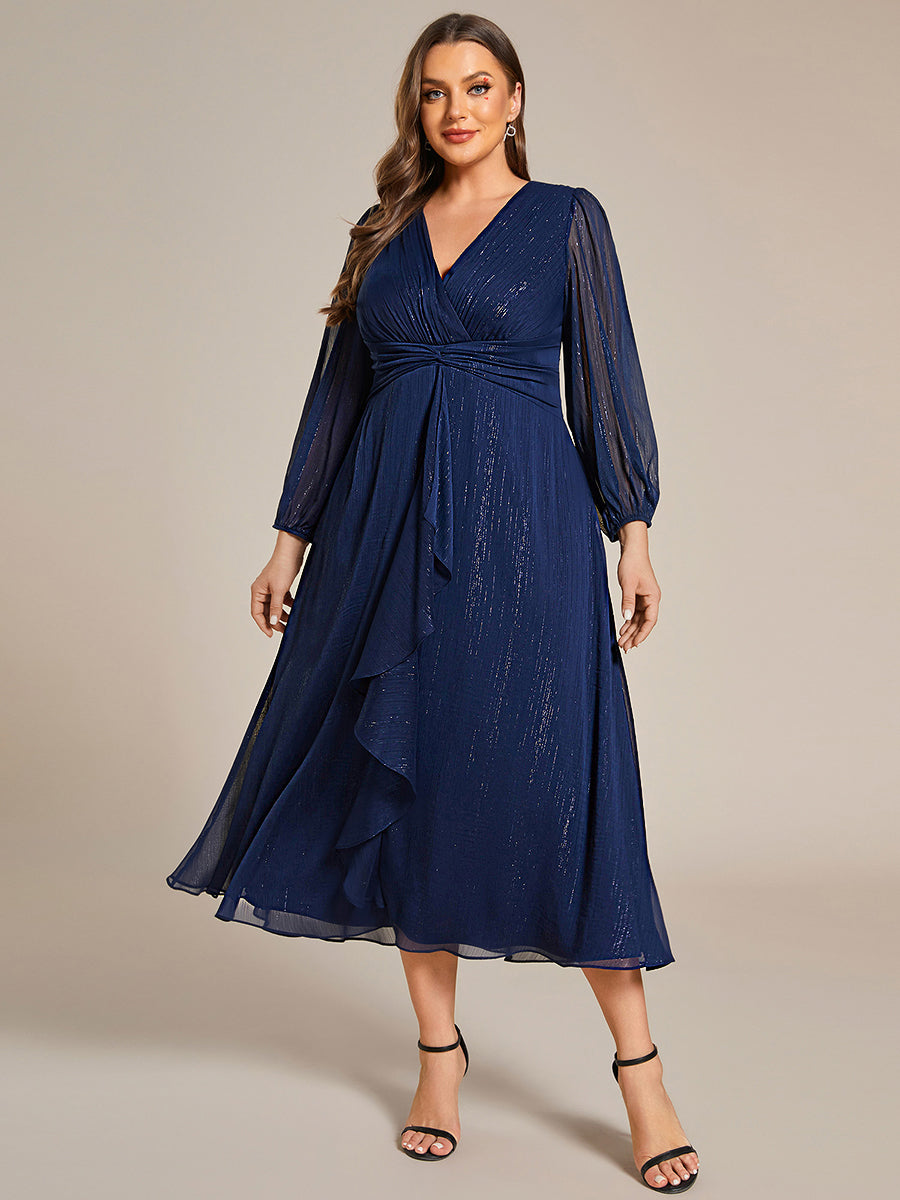 Robe d'invit¡§| de mariage trap¡§¡§ze en mousseline fluide ¡§¡è encolure ronde et longueur au genou #farbe_Marineblau