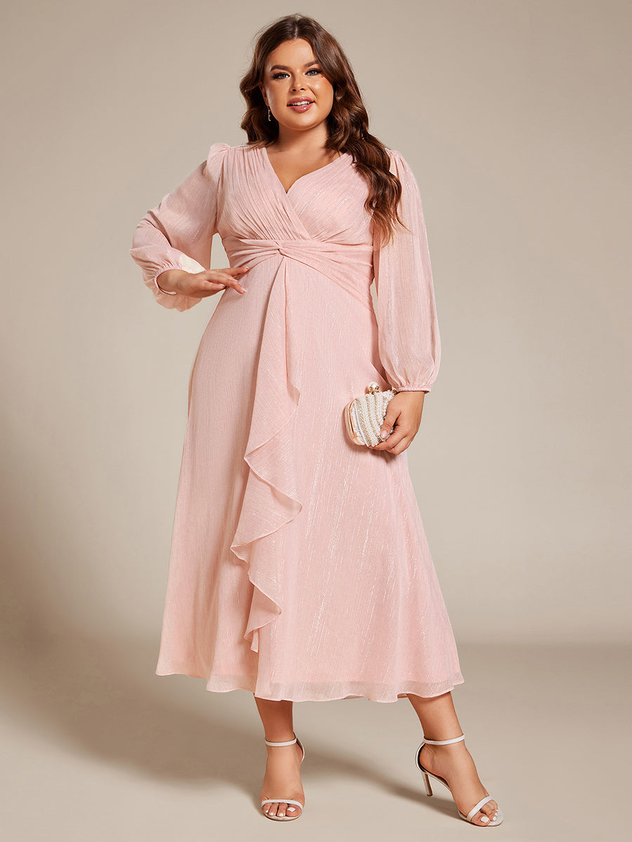 Robe d'invit¡§| de mariage trap¡§¡§ze en mousseline fluide ¡§¡è encolure ronde et longueur au genou #farbe_Pink