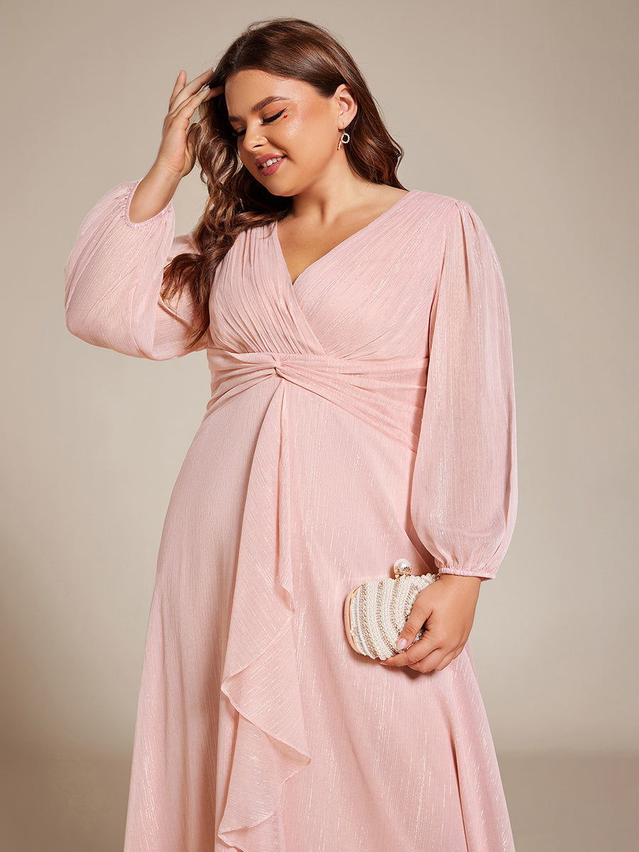 Robe d'invit¡§| de mariage trap¡§¡§ze en mousseline fluide ¡§¡è encolure ronde et longueur au genou #farbe_Pink