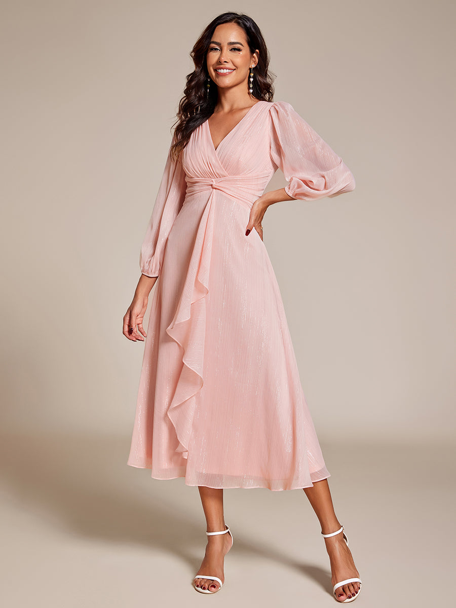 Robe d'invit¡§| de mariage trap¡§¡§ze en mousseline fluide ¡§¡è encolure ronde et longueur au genou #farbe_Pink