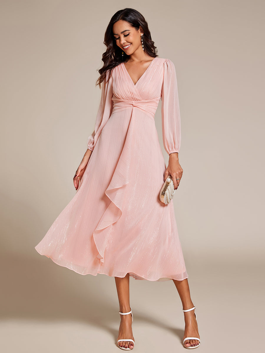 Robe d'invit¡§| de mariage trap¡§¡§ze en mousseline fluide ¡§¡è encolure ronde et longueur au genou #farbe_Pink