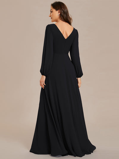 Funkelndes Abendkleid in A-Linie mit Empire-Taille und langen ?rmeln #farbe_Schwarz