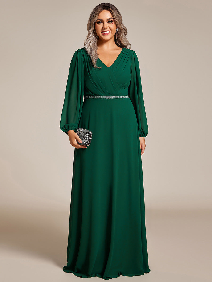 Funkelndes Abendkleid in A-Linie mit Empire-Taille und langen ?rmeln #farbe_Dunkelgrün
