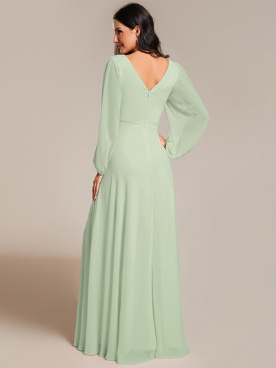 Funkelndes Abendkleid in A-Linie mit Empire-Taille und langen ?rmeln #farbe_Mintgrün