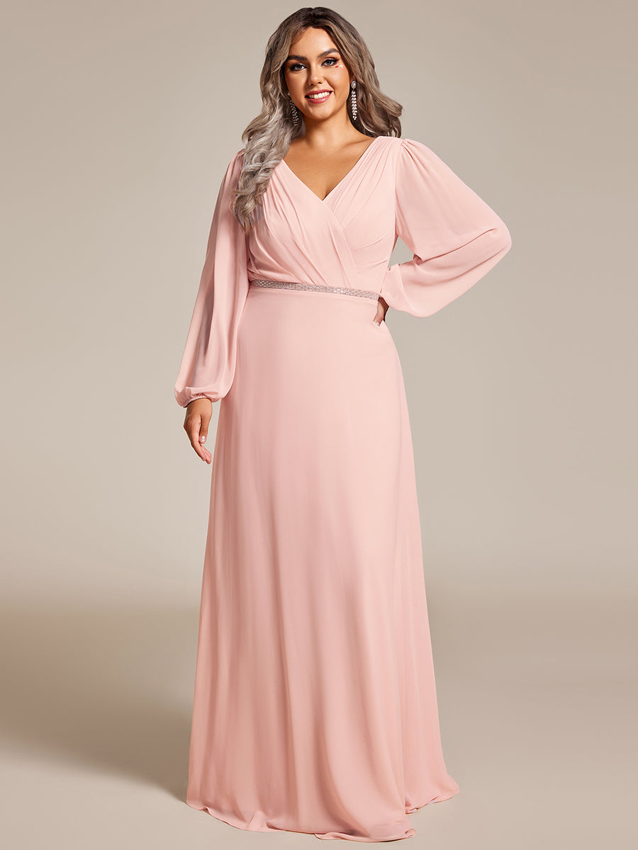 Funkelndes Abendkleid in A-Linie mit Empire-Taille und langen ?rmeln #farbe_Pink