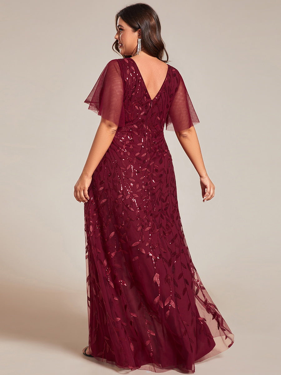 Maxilänge, V-Ausschnitt, asymmetrischer Saum, Pailletten-Kleid mit tiefem V-Ausschnitt und funkelnden Details #Farbe_Burgunderrot