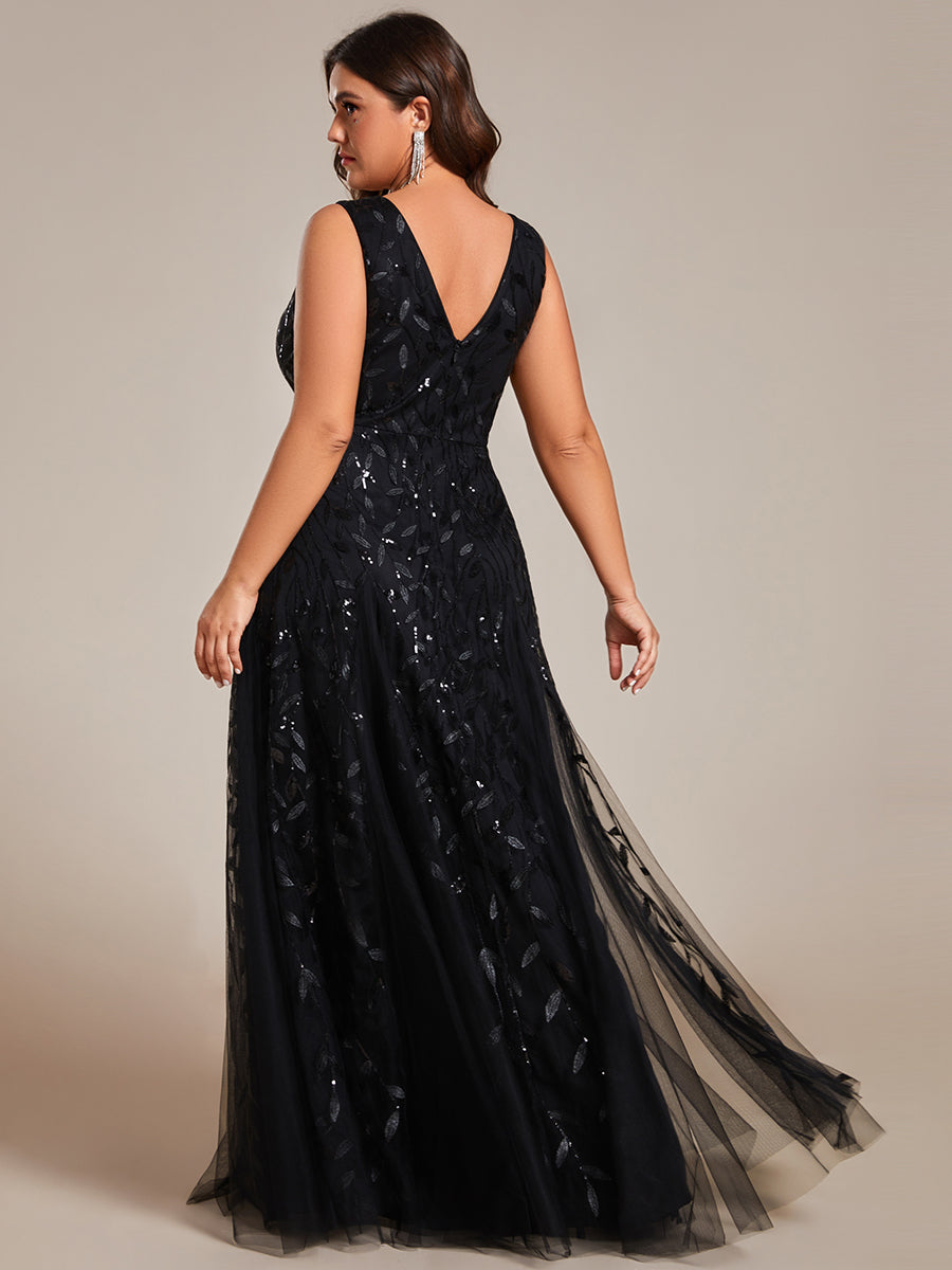 Funkelndes Abendkleid in A-Linie mit Empire-Taille und langen ?rmeln #farbe_Schwarz