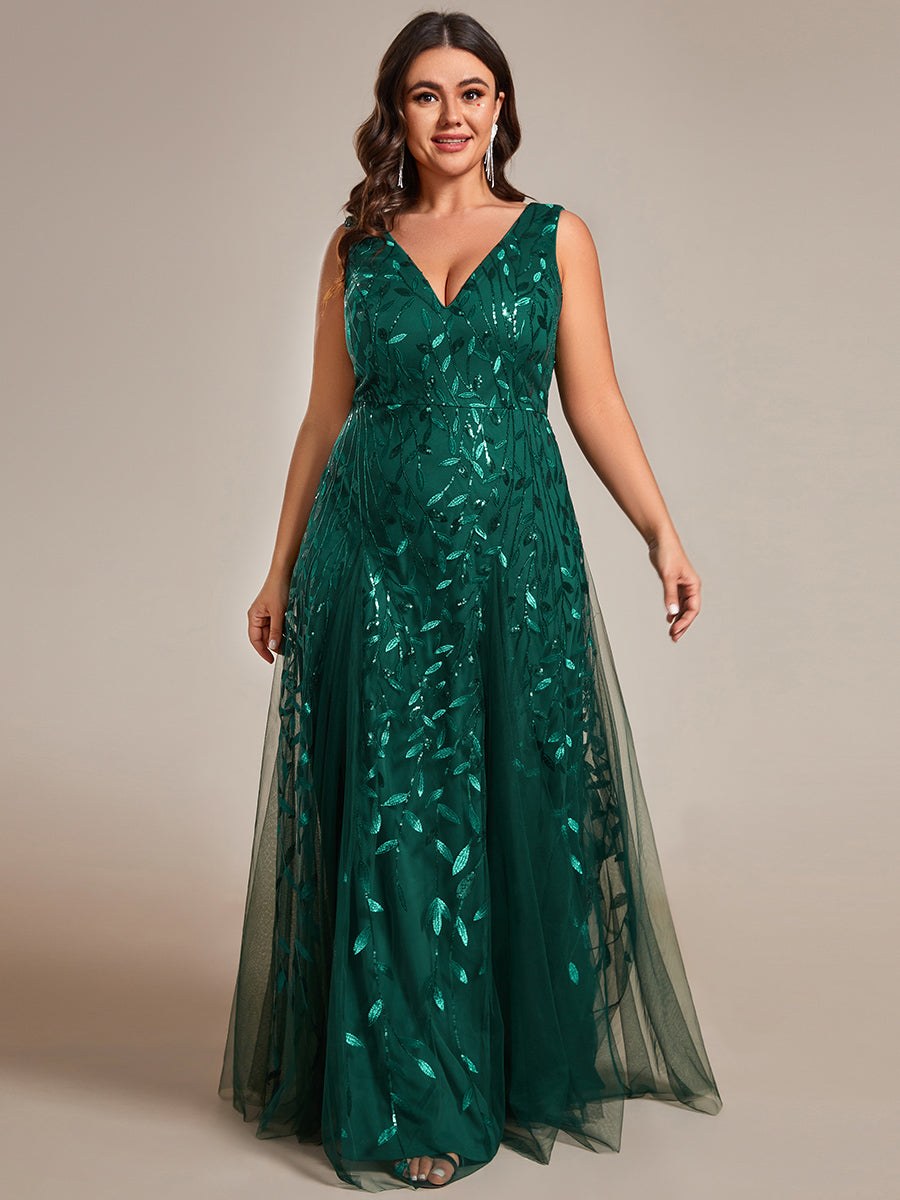 Funkelndes Abendkleid in A-Linie mit Empire-Taille und langen ?rmeln #farbe_Dunkelgrün