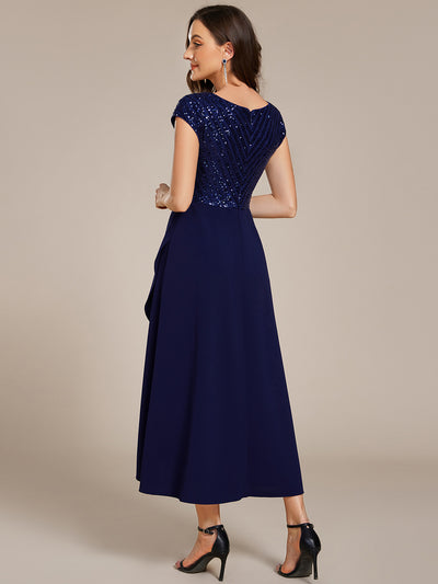 Hoch-Tief Pailletten Kleid Mit Tiefem V-Ausschnitt Und Asymmetrischem Saum Perfekt Für Partys Kleid #Farbe_Marineblau