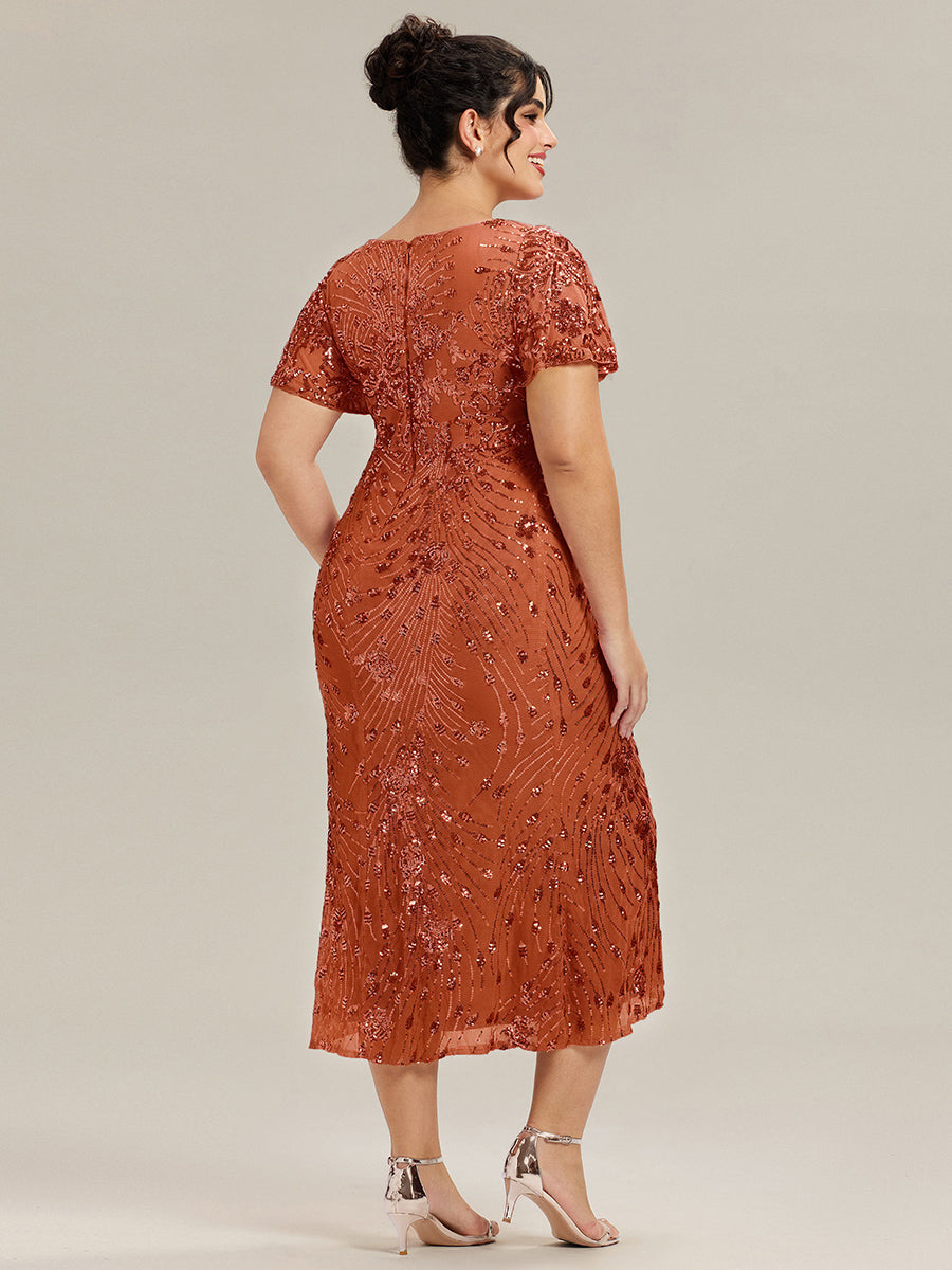 Maxi Und Knöchellange Tiefe V-Ausschnitt Meerjungfrau Pailletten Kleid Atemberaubende Eleganz Kleid #Farbe_Gebranntes Orange