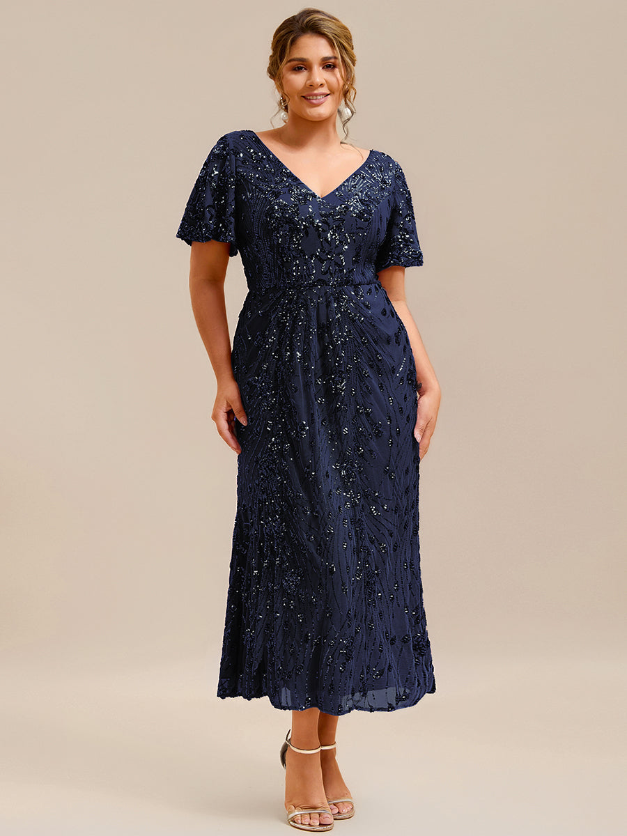 Maxi Und Knöchellange Tiefe V-Ausschnitt Meerjungfrau Pailletten Kleid Atemberaubende Eleganz Kleid #Farbe_Marineblau