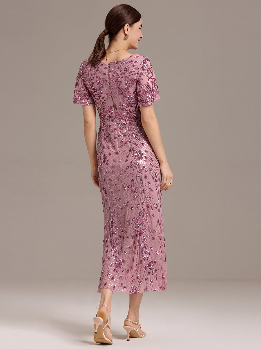 Maxi Und Knöchellange Tiefe V-Ausschnitt Meerjungfrau Pailletten Kleid Atemberaubende Eleganz Kleid #Farbe_Orchideenviolett