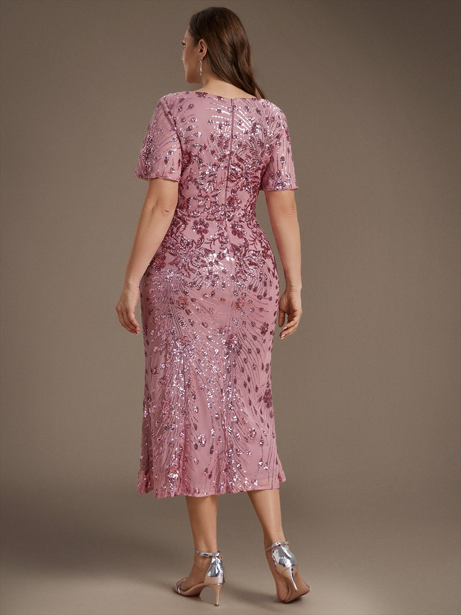Maxi Und Knöchellange Tiefe V-Ausschnitt Meerjungfrau Pailletten Kleid Atemberaubende Eleganz Kleid #Farbe_Orchideenviolett