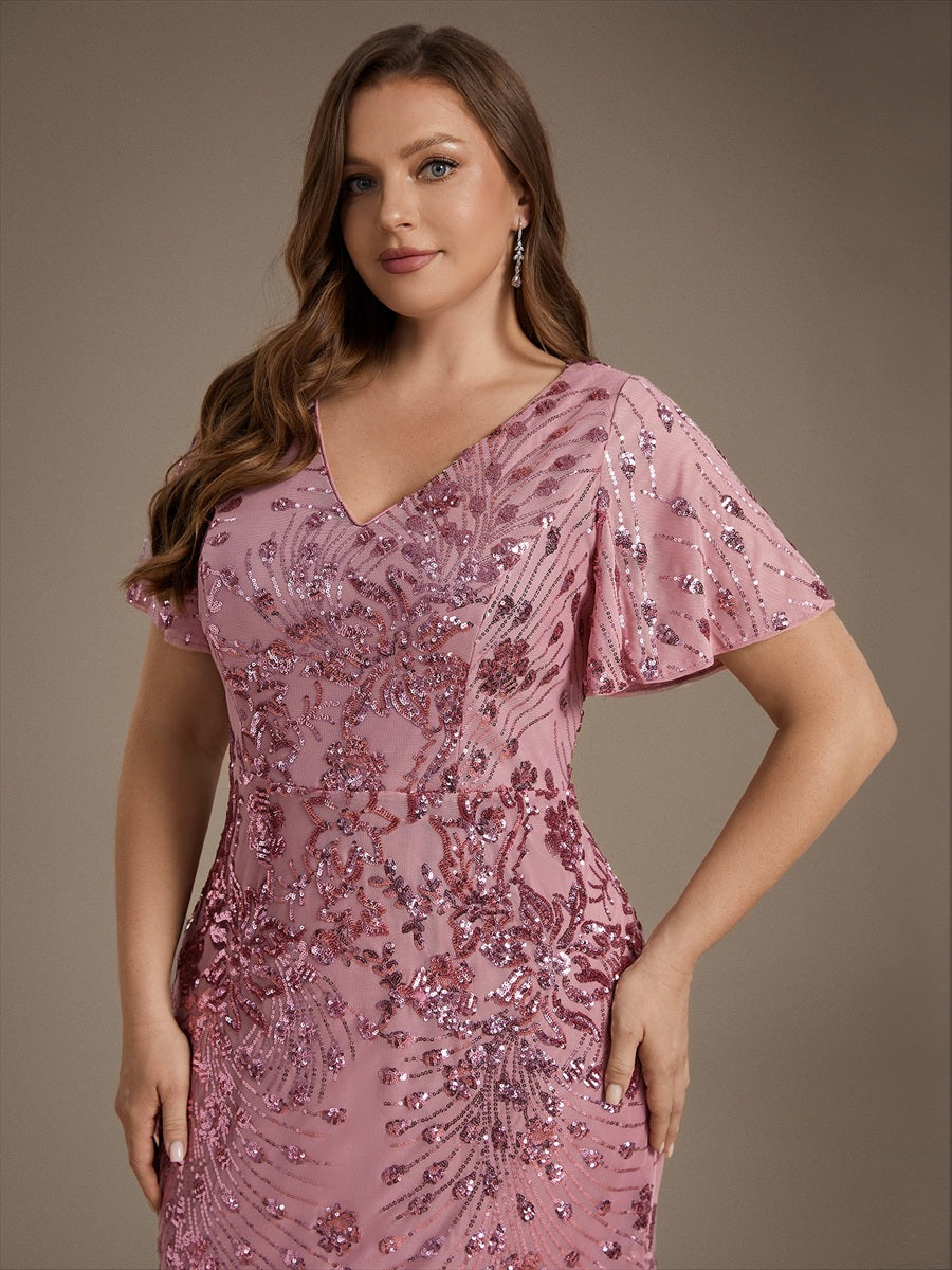 Maxi Und Knöchellange Tiefe V-Ausschnitt Meerjungfrau Pailletten Kleid Atemberaubende Eleganz Kleid #Farbe_Orchideenviolett