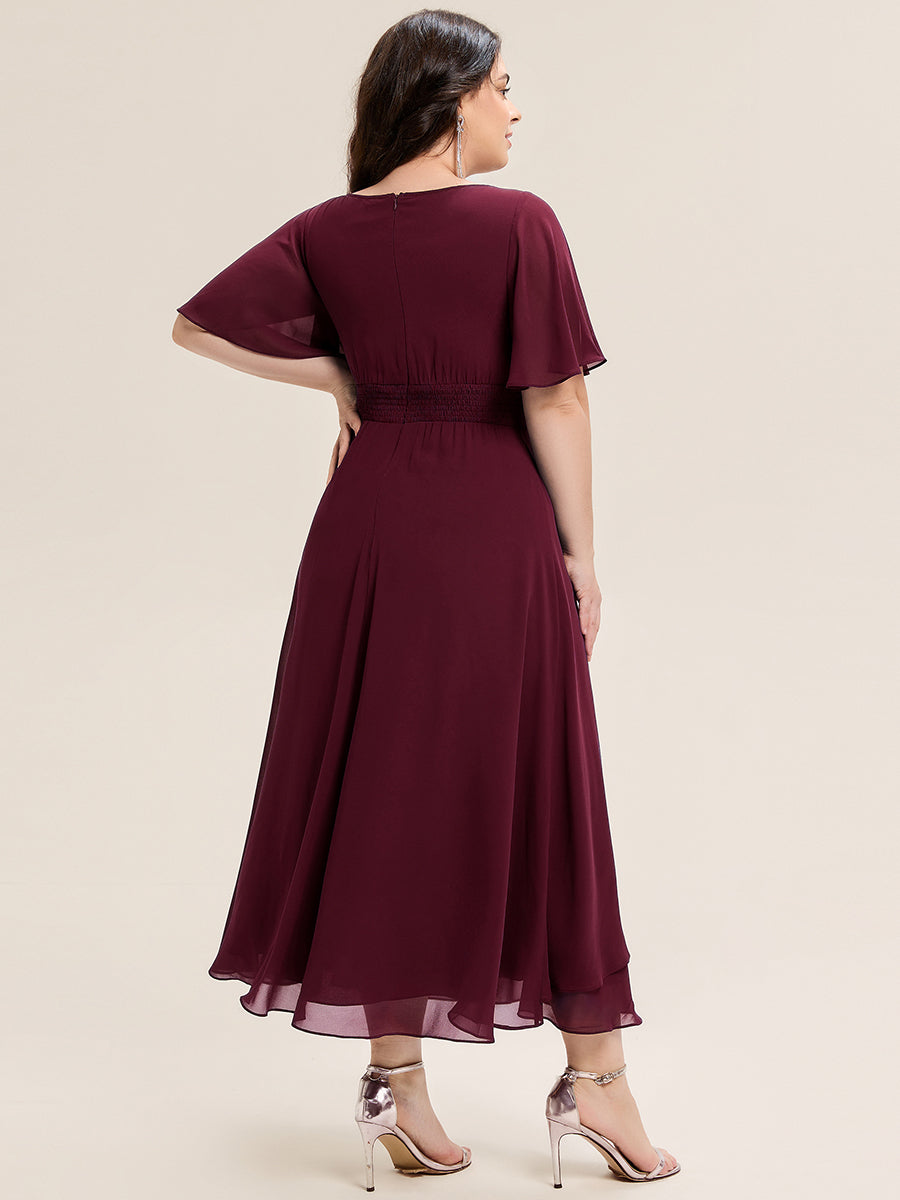 Abendkleid mit Volantärmeln und Strass-Details aus Chiffon abendkleid #Farbe_Burgunderrot