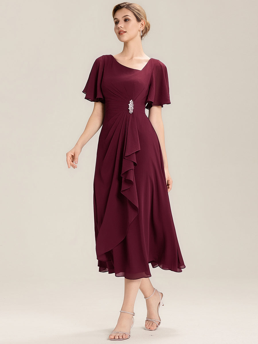 Abendkleid mit Volantärmeln und Strass-Details aus Chiffon abendkleid #Farbe_Burgunderrot