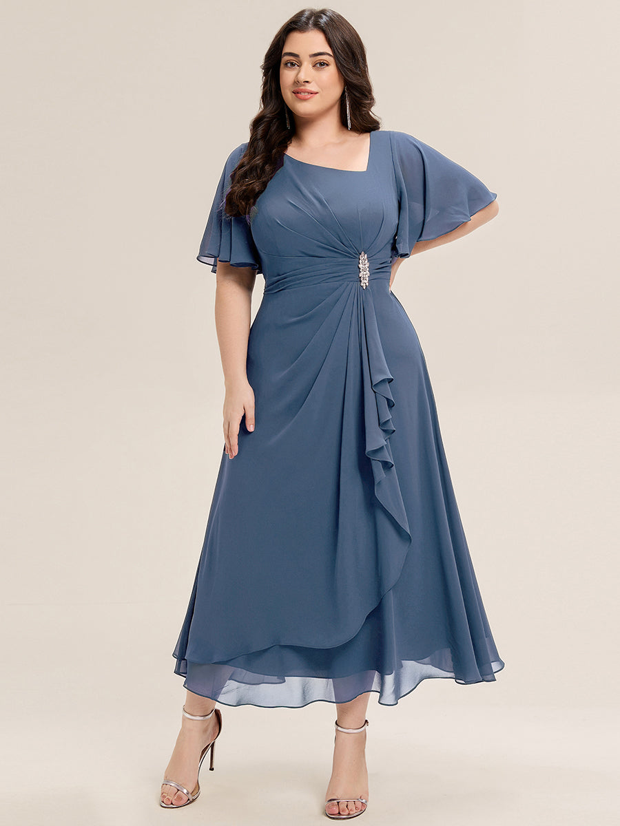 Abendkleid mit Volantärmeln und Strass-Details aus Chiffon abendkleid #Farbe_Taubenblau
