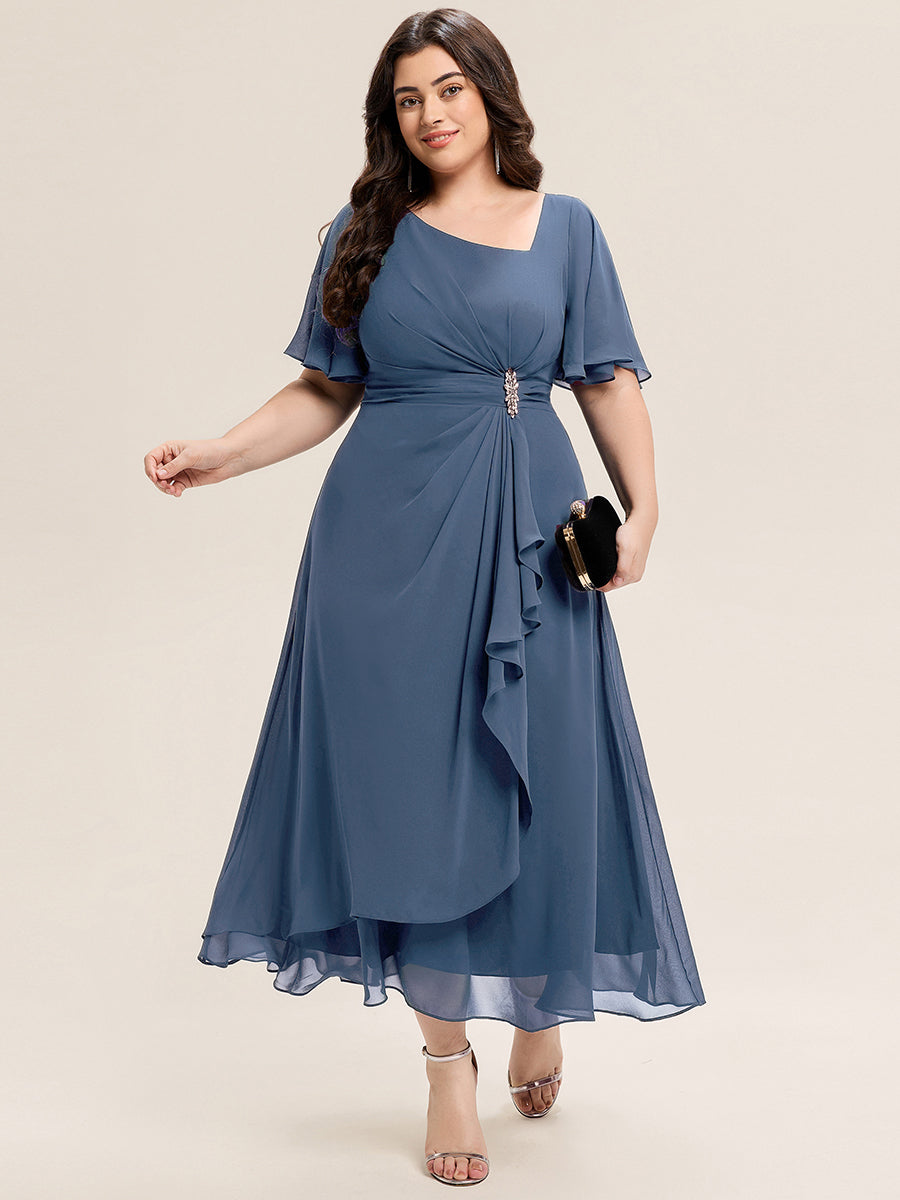 Abendkleid mit Volantärmeln und Strass-Details aus Chiffon abendkleid #Farbe_Taubenblau