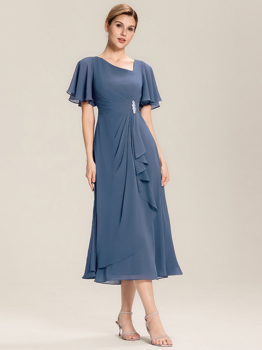 Abendkleid mit Volantärmeln und Strass-Details aus Chiffon abendkleid #Farbe_Taubenblau