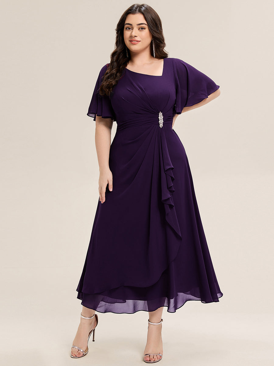 Abendkleid mit Volantärmeln und Strass-Details aus Chiffon abendkleid #Farbe_Dunkelviolett
