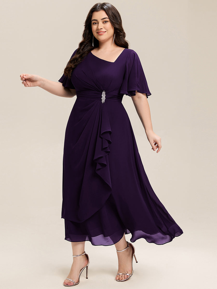 Abendkleid mit Volantärmeln und Strass-Details aus Chiffon abendkleid #Farbe_Dunkelviolett