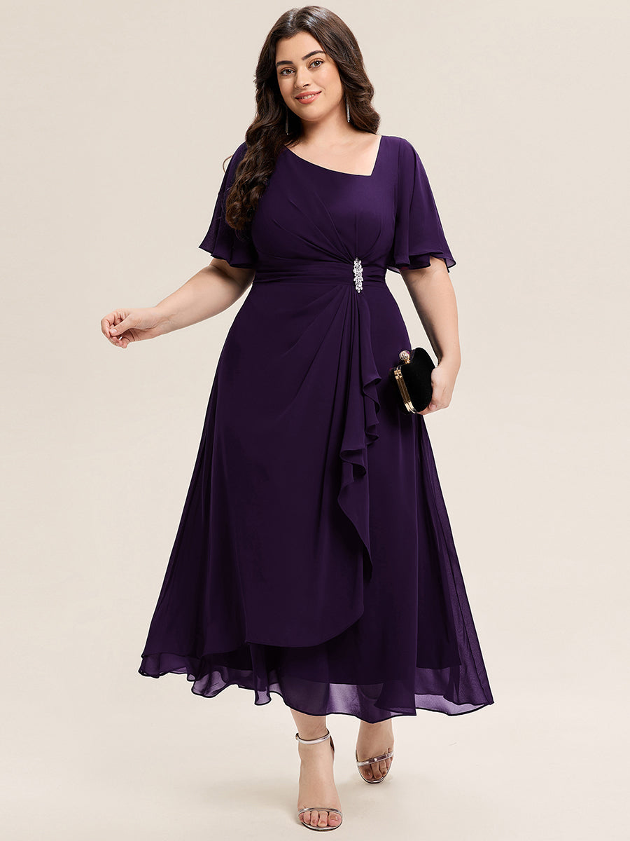 Abendkleid mit Volantärmeln und Strass-Details aus Chiffon abendkleid #Farbe_Dunkelviolett